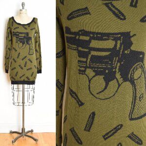 vintage Y2K dress Betsey Johnson green GUNS pistol sweater mini dress M L